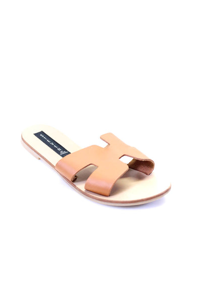 Steven By Steve Madden Womens Leather Cutout Flat Slides Sandals Brown Size7.5