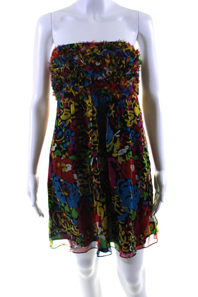 Betsey Johnson Women's Square Neck Ruffle Strapless Multicolor Mini Dress Size 8