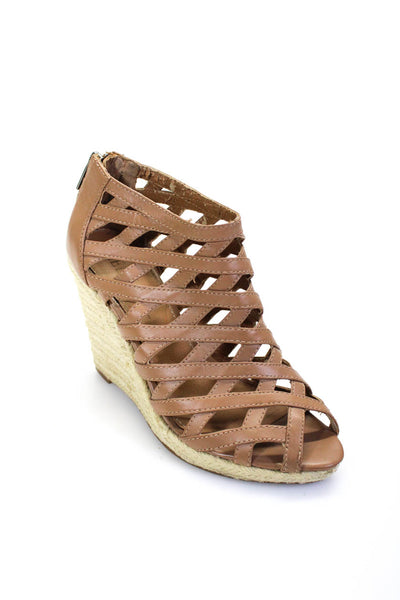 Kelsi Dagger Brooklyn Womens Leather Peep Toe Caged Cutout Wedges Brown Size 6.5