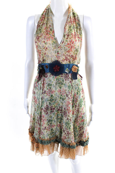 Tricot Chic Womens Beige Silk Floral Embellished Sleeveless Shift Dress Size 6