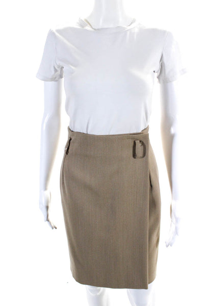 Etro Milano Womens Wool Buttoned Straight Wrapped Midi Skirt Brown Size EUR44