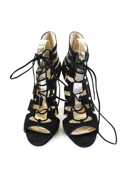 Jimmy Choo Womens Lace Up Strappy Stiletto Sandals Black Suede Size 38 8