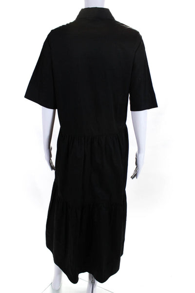 CO Womens Button Front Short Sleeve Collared Midi Dress Black Cotton Size Small