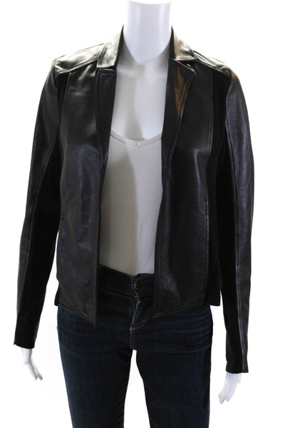 Michael Stars Womens Open Front Leather Trim Light Jacket Black Size Small