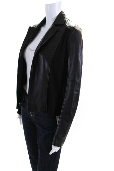 Michael Stars Womens Open Front Leather Trim Light Jacket Black Size Small