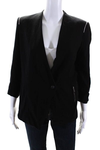Helmut Lang Womens Single Button Deep V Neck Knit Jacket Black Size 2