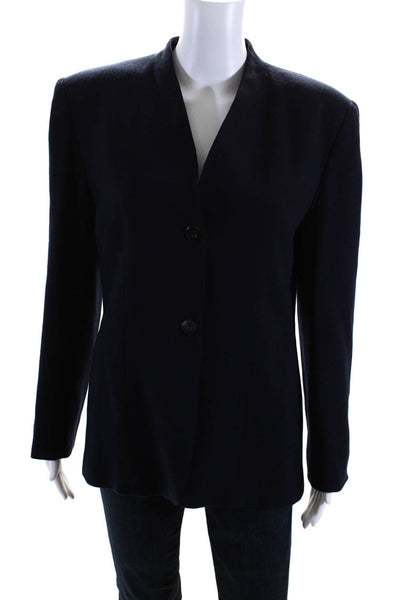 Rena Rowan Womens Two Button V Neck Blazer Jacket Navy Blue Size 6