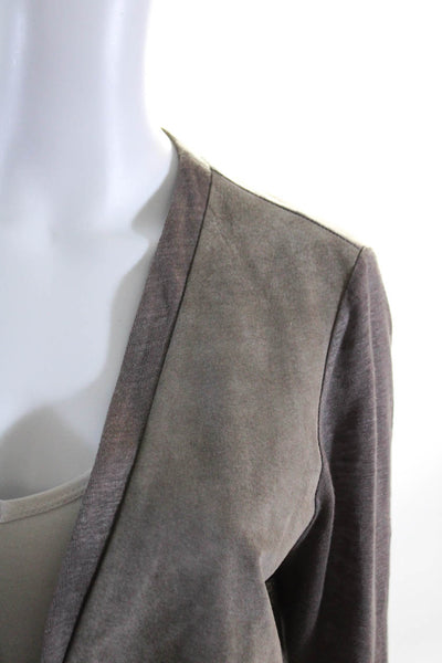 Ecru Womens Hook Front V Neck Leather Trim Linen Light Jacket Brown Size Small
