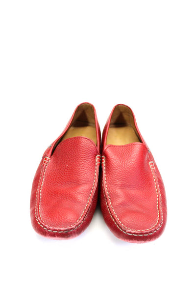 Tods Men's Round Toe Slip-On Leather Loafers Shoe Red Size 9.5