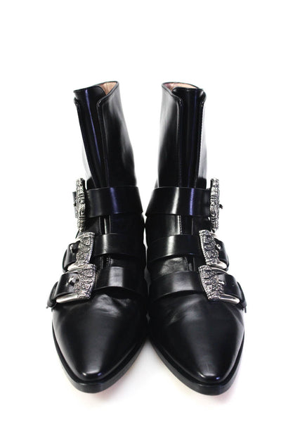 Etro Womens Leather Pointed Toe Jeweled Buckle Ankle Boots Black Size 39 9