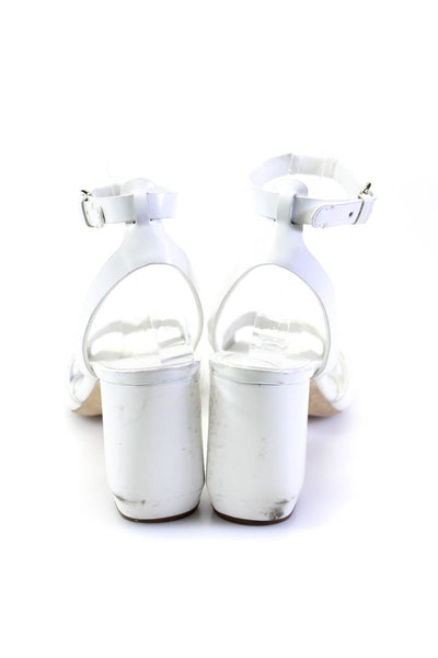 Prada Womens Block Heel Ankle Strap Sandals White Spazzolatto Leather 36.5 6.5