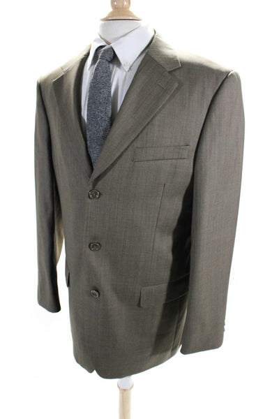 Caravelli Mens V-Neck Notch Collar Three Button Suit Jacket Beige Size 42R