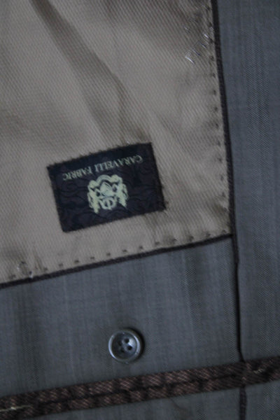 Caravelli Mens V-Neck Notch Collar Three Button Suit Jacket Beige Size 42R