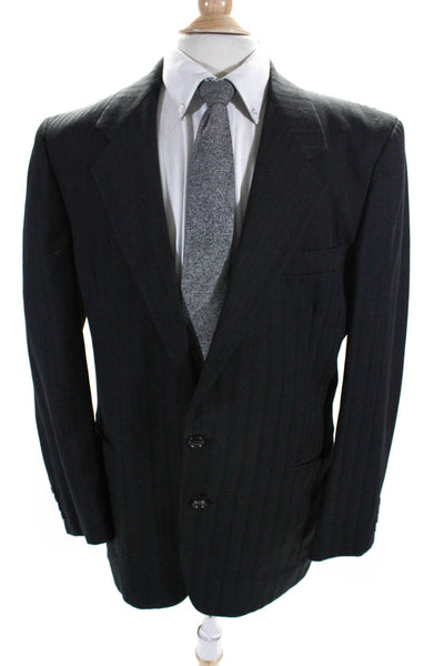 Marzotto Mens Striped V-Neck Notch Collar Two Button Suit Jacket Black Size 42R
