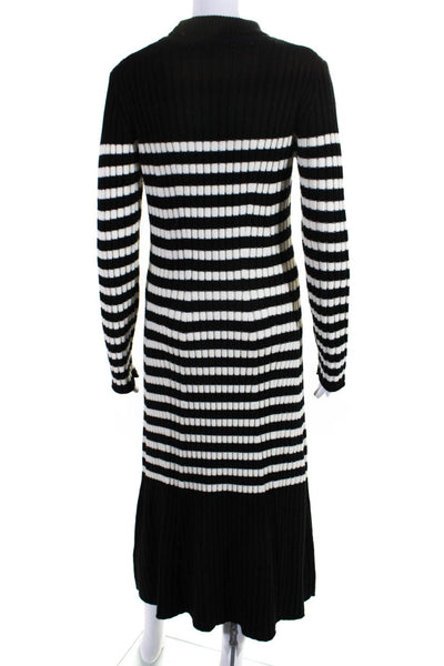 Zara Womens Long Sleeve Striped Turtleneck Midi Sweater Dress Black White Large