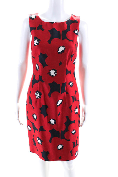 Hobbs London Womens Floral Print Boat Neck Midi Pencil Dress Blue Red Size 4