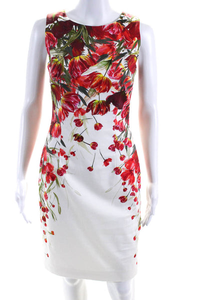 Hobbs London Womens Cotton Floral Print Sleeveless Pencil Dress White Red Size 4