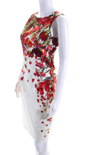 Hobbs London Womens Cotton Floral Print Sleeveless Pencil Dress White Red Size 4