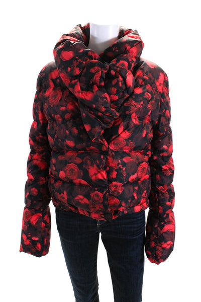 Givenchy Womens Red Floral Print Zip Cowl Neck Long Sleeve Puffer Size 40