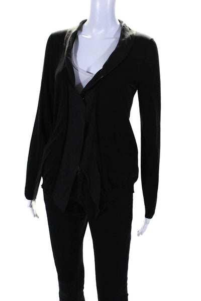 Rivamonti Womens Cotton V-Neck Long Sleeve Button Up Knit Top Black Size L