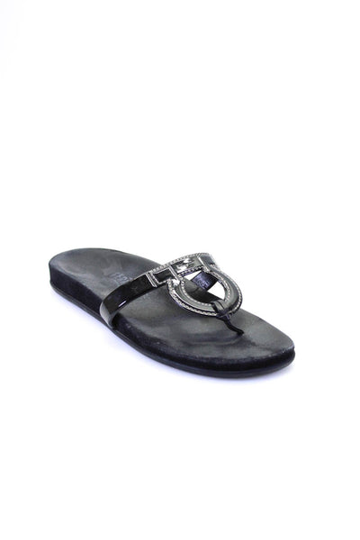 Salvatore Ferragamo Womens Black Embellished Flat Slip On Sandals Shoes Size 8B