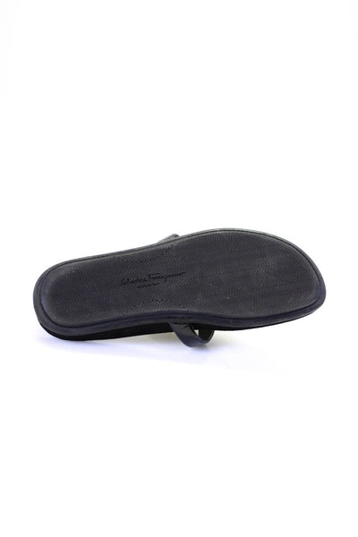 Salvatore Ferragamo Womens Black Embellished Flat Slip On Sandals Shoes Size 8B