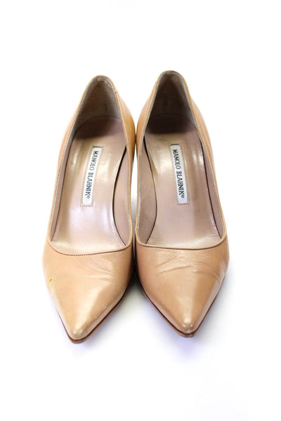 Manolo Blahnik Womens Leather Pointed Toe Stiletto Heels Pumps Tan Size EUR37.5