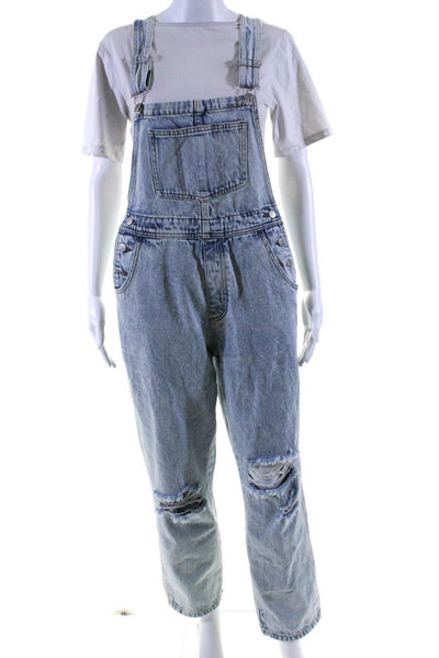 Bluivy Womens Square Neck Distressed Lucile Overalls Blue Denim Size Small