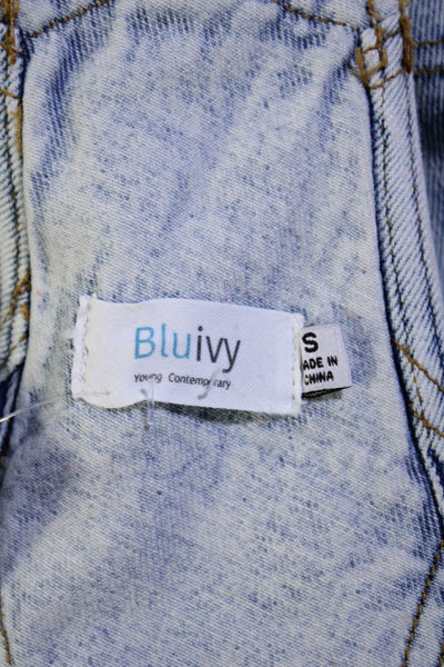 Bluivy Womens Square Neck Distressed Lucile Overalls Blue Denim Size Small