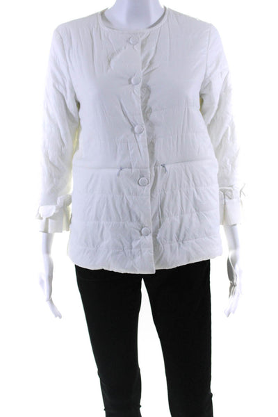 Patty Kim Womens Front Zip 3/4 Sleeve Quilted Jacket White Size Extra Small