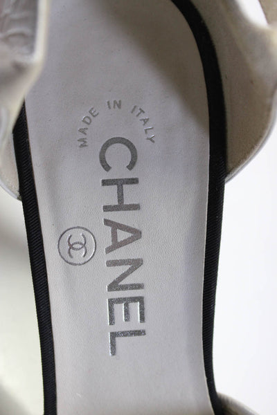 Chanel Womens Leather Two-Toned Pointed Toe Ankle Strap Heels White Size 37 7