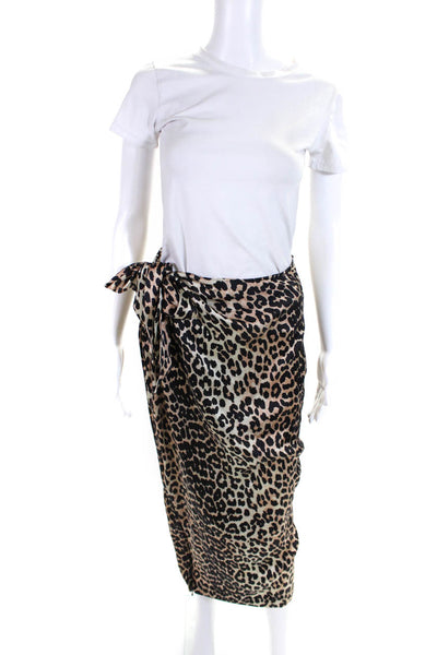 Ganni Womens Silk Animal Print Maxi Skirt Brown Black Size EUR 36