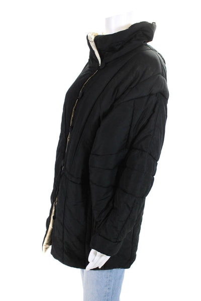Hermes Womens Silk High Neck Long Sleeve Mid-Length Puffer Coat Black SIze 38