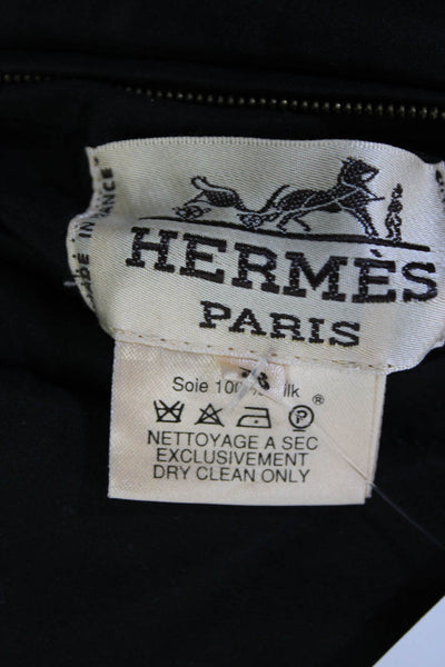 Hermes Womens Silk High Neck Long Sleeve Mid-Length Puffer Coat Black SIze 38