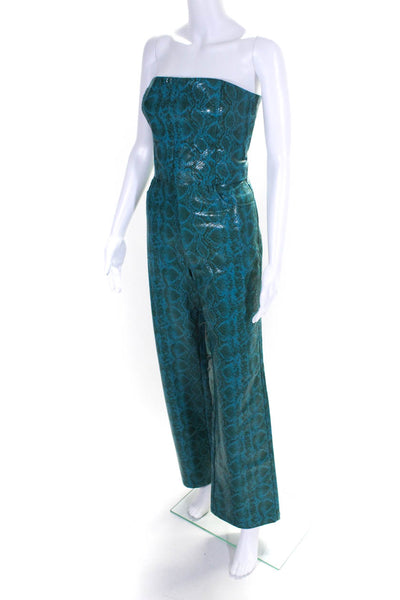 ROTATE Womens Faux Leather Snakeskin Print Bandeau Pants Set Blue Green Size 10