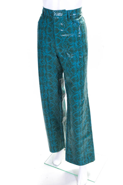 ROTATE Womens Faux Leather Snakeskin Print Bandeau Pants Set Blue Green Size 10