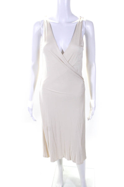 Ralph Lauren Women's V-Neck Sleeveless Cinch Slit Hem Midi Dress Beige Size M