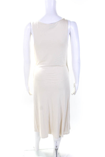 Ralph Lauren Women's V-Neck Sleeveless Cinch Slit Hem Midi Dress Beige Size M