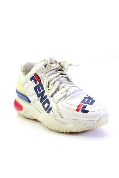Fendi Womens Lace Up Logo Chunky Trainers Sneakers White Leather Size 39.5