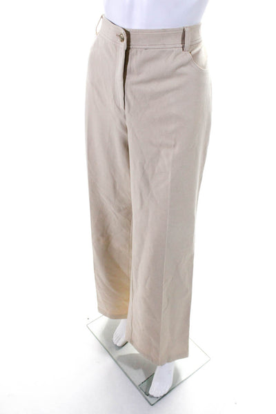 St. John Womens High Rise Wide Leg Pants Khaki Beige Cotton Size 14