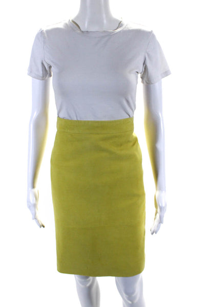 J Crew Collection Womens Back Zip Knee Length Suede Pencil Skirt Yellow Size 4