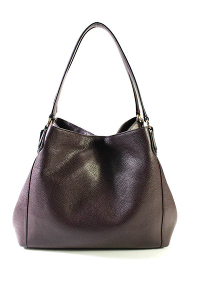 Coach Pebbled Leather Three Pocket Double Handle Frame Shoulder Handbag Purple