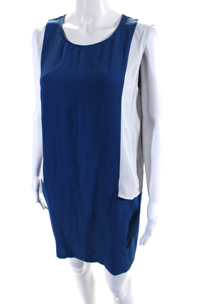 Stella McCartney Womens Crepe Two Tone Sleeveless Shift Dress Blue Size 40