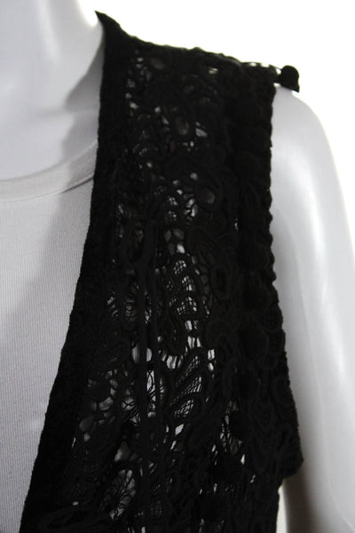 Club Monaco Womens Tie Front Pom Pom Velvet Trim Vest Black Size M/L