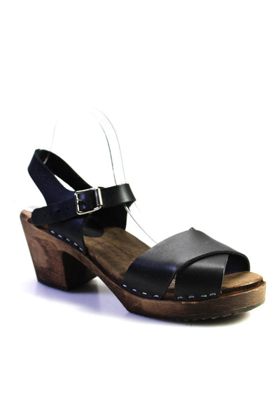 Lotta's Womens Leather Open Toe Ankle Strap Clog Sandals Black Size 42 12