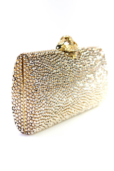 Rodo Womens Crystal Embellished Minaudiere Clutch Chain Handbag Gold Tone