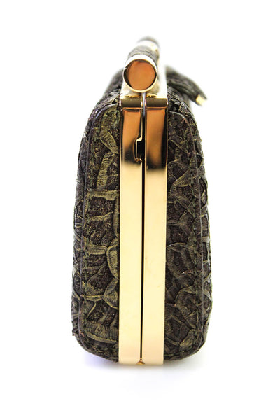 Tyler Alexandra Womens Hinged Textured Leather Clutch Chain Handbag Brown Gold