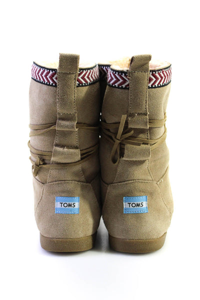 TOMS Womens Suede Embroidered Ribbon Strappy Mid Calf Boots Beige Size 8