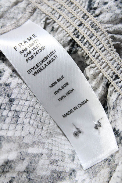 Frame Womens Silk Long Sleeve Snakeskin Print Tie Waist Blouse Gray Size S
