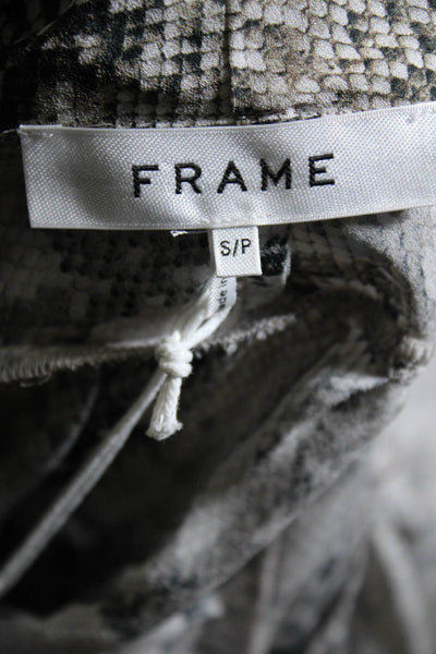 Frame Womens Silk Long Sleeve Snakeskin Print Tie Waist Blouse Gray Size S